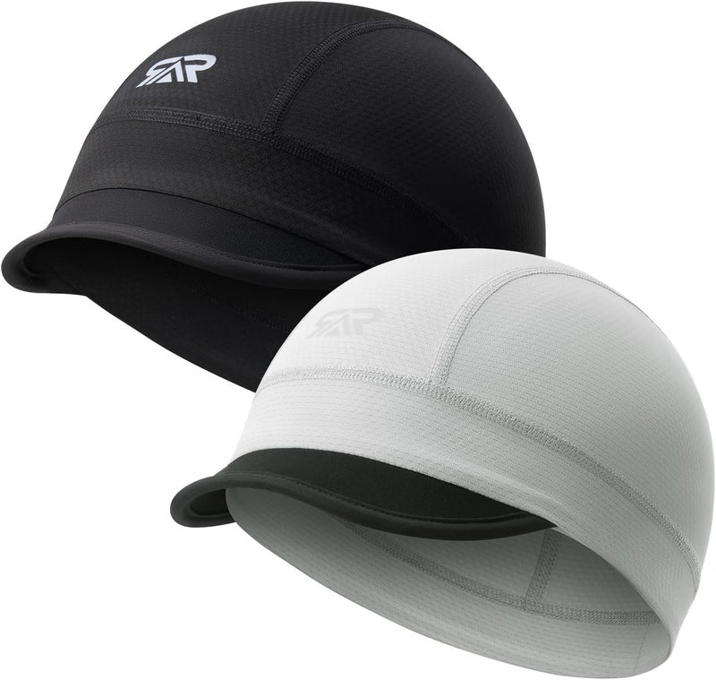 SUNMECI 2 Pcs Cooling Skull Cap for Men,Cycling Cap Helmet Liner with Sun Visor for Running Bike Hard Hat Liner - Image 1
